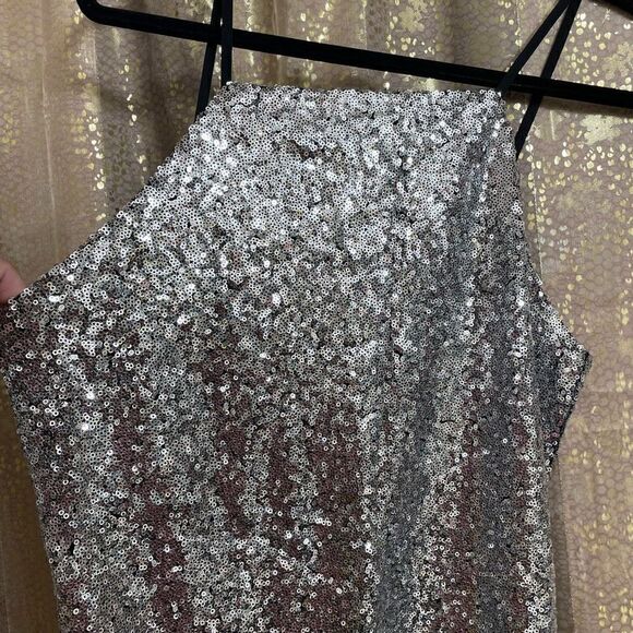 Lulus Silver Sequin High Neck Casmar Mini Dress, Large NWT - Picture 3 of 8